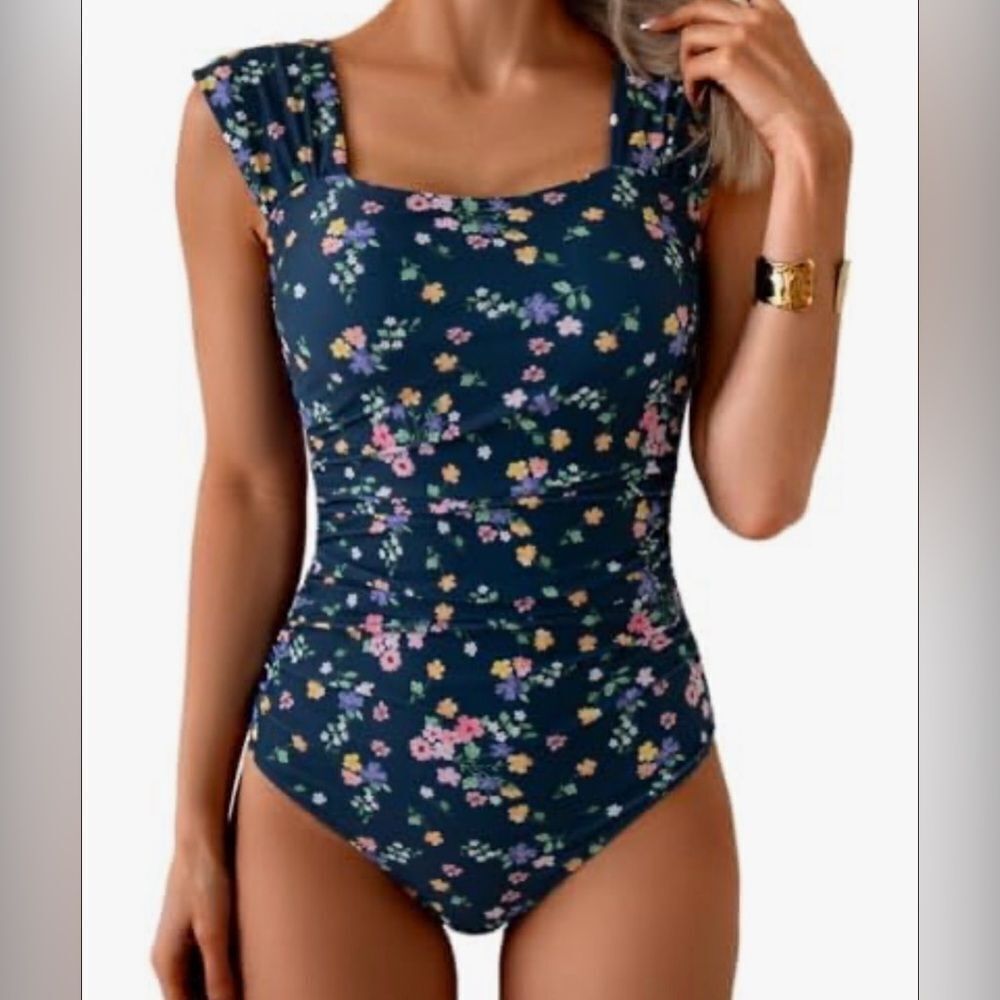 B2prity Womens One Piece Square Neck Tummy Control Ruched Full Coverage Suit M